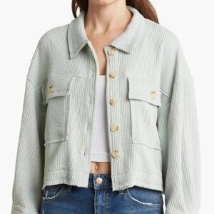 blu pepper Dusty Mint Seafoam Reverse Stitch Oversized Comfy Jacket Size Small